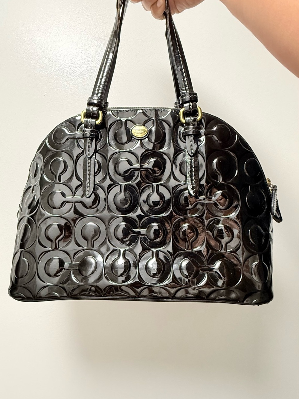 Y2K Coach Black Monogram Signature Dome Satchel with Gold Hardware